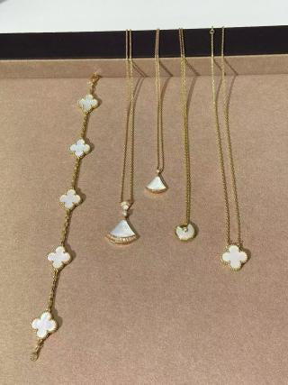 Van Cleef & Arpels Gold-Tone White Mother-of-Pearl Clover 5-Motif Bracelet