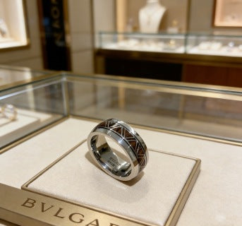 Bvlgari Black Ceramic Silver Band Ring – Elegant Luxury Jewelry